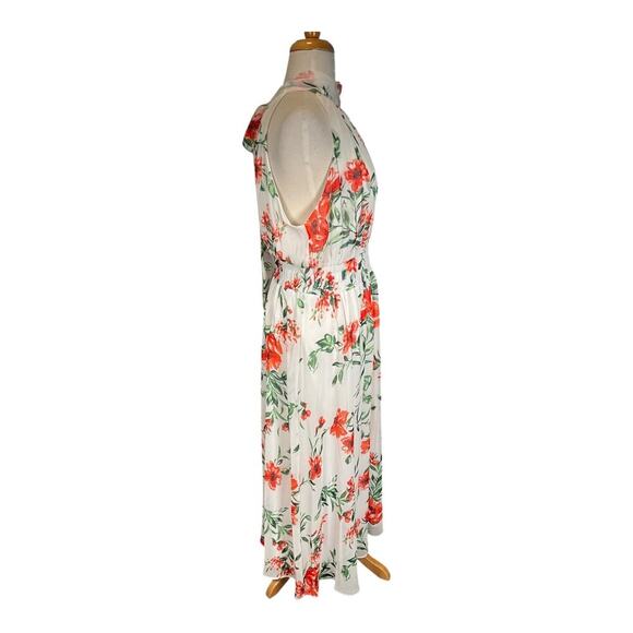 Calvin Klein Floral Print A-Line Halter Dress Chiffon Smocked Waist Tie at Back - Picture 7 of 14